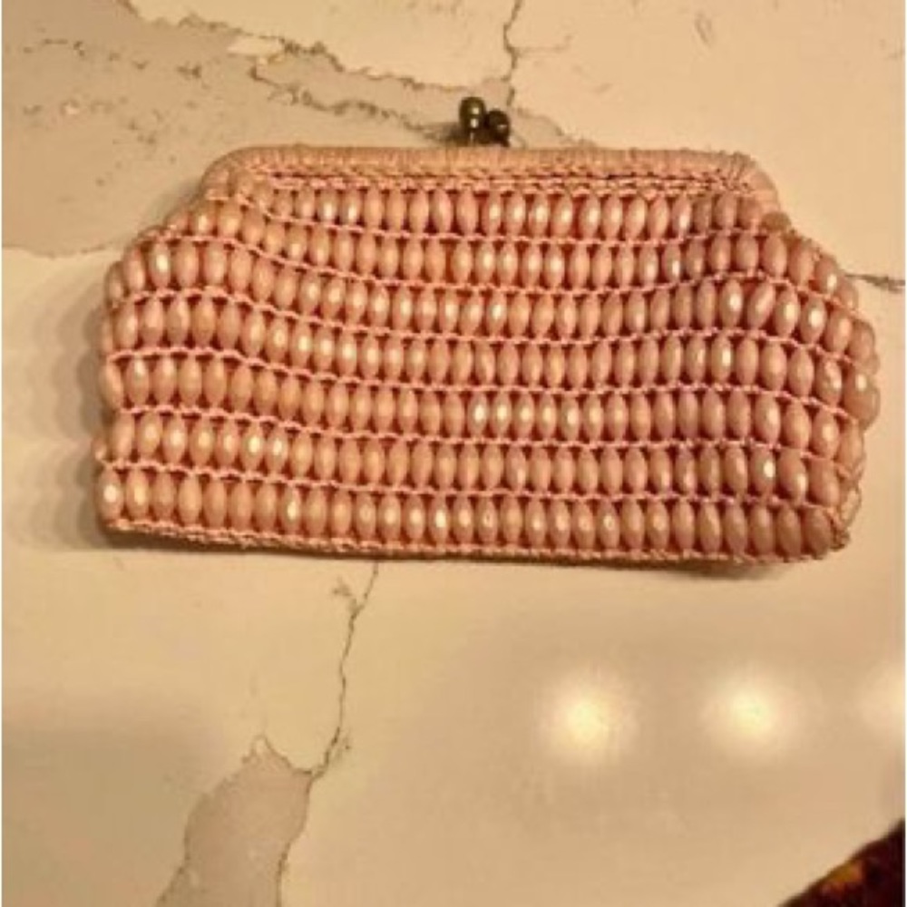 Vtg Pink Beaded sMarcus Brothers made in Italy clutch